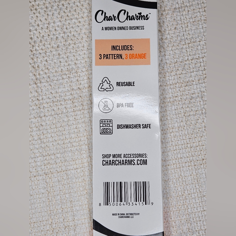 NWT Halloween Char Charms Reusable Tumbler Straws 6-Pack Orange/Pink 30oz - Picture 3 of 4